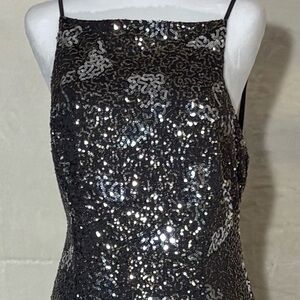 City Triangles Black Formal Evening Gown sz 13 Sequins Asymmetric Hem Backless